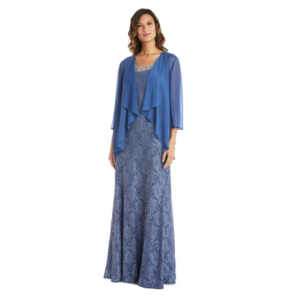 R&M RICHARDS Womens Blue Flyaway Unlined 3/4 Sleeve Open Front Cardigan 14